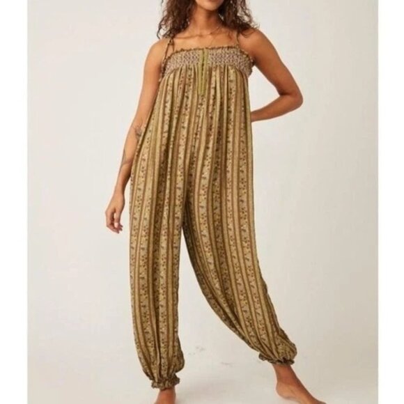 Intimately FP Free People Floral Rule the World Maxi Romper Jumpsuit XS Green - Picture 1 of 8